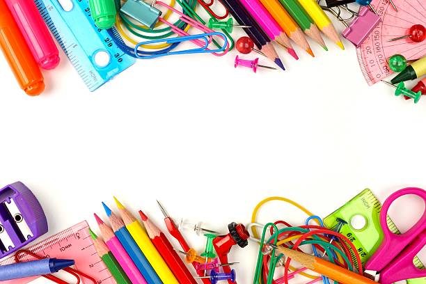 istock Double border of school supplies over white 482060068