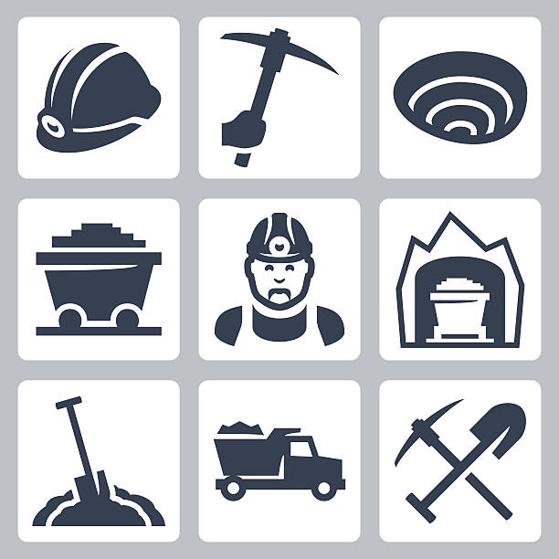 Vector isolated mining icons set Vector isolated mining icons set open pit mine stock illustrations