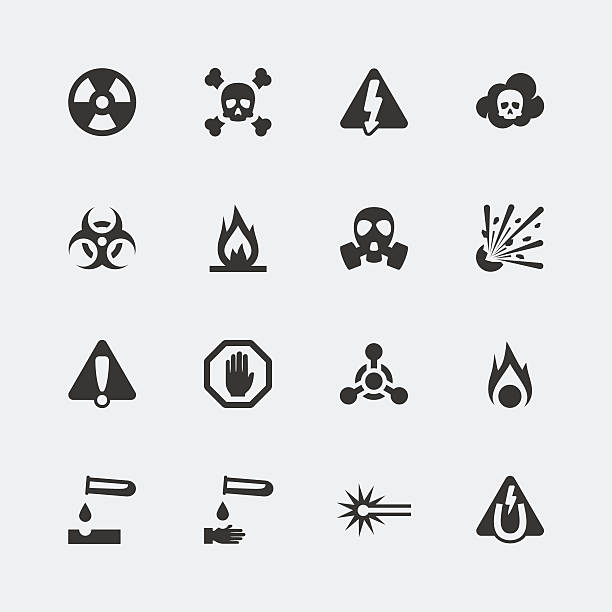 wektor hazard i niebezpieczeństwo zestaw ikon mini - nuclear power station danger symbol radioactive stock illustrations