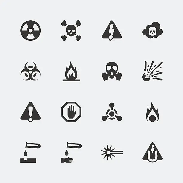 Vector illustration of Vector hazard and danger mini icons set