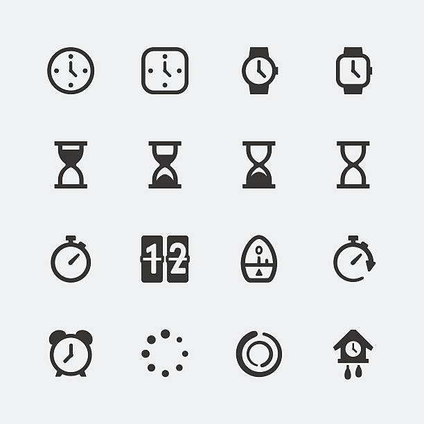 Vector time and timepieces mini icons set Vector time and timepieces mini icons set hourglass stock illustrations
