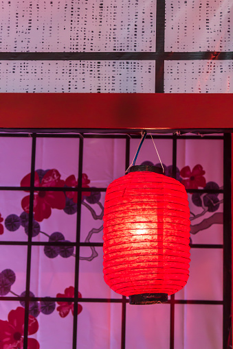 Red bamboo lantern decoration in Tanabata Festival.