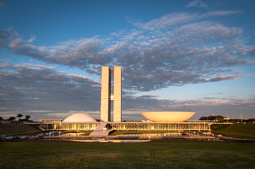 Brasilia, Brazil - June 3, 2015: Brazilian National Congress. The building was designed by Oscar Niemeyer in the modern Brazilian style.