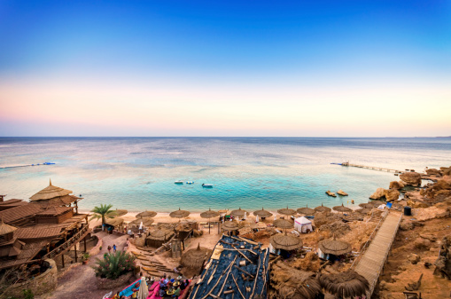 A shot over looking the beautiful blue sea of Sharm El Sheikh at dusk time.