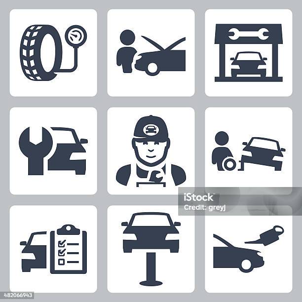 Vector Vehicle Service Station Icons Set Stock Illustration - Download Image Now - Car, Icon Symbol, Installing