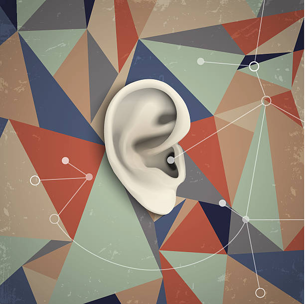Futuristic grunge background with ear Files included: listening illustrations stock illustrations