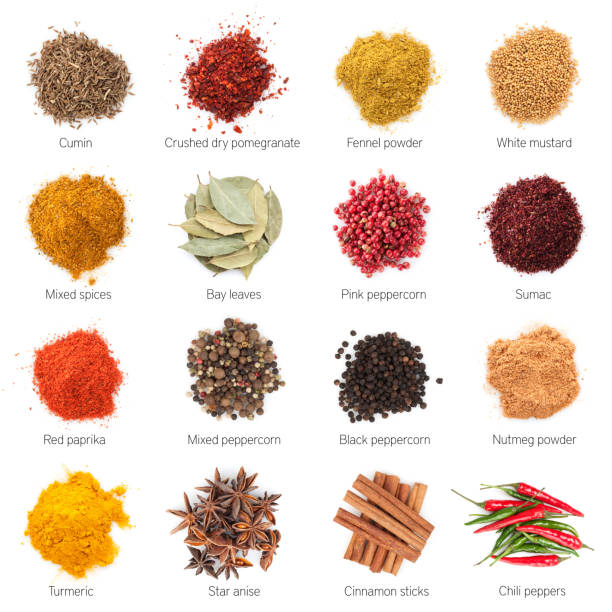 diferentes especias - turmeric indian cuisine ground white fotografías e imágenes de stock