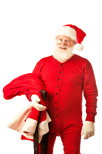 finger Udlænding Markeret Off Work Santa Clause In Red Long John Union Suit Stock Photo - Download  Image Now - Santa Claus, Union Suit, Jacket - iStock