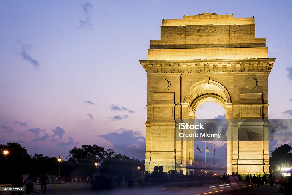 Brama Indii w nocy Nowe Delhi - Zbiór zdjęć royalty-free (Brama Indii)