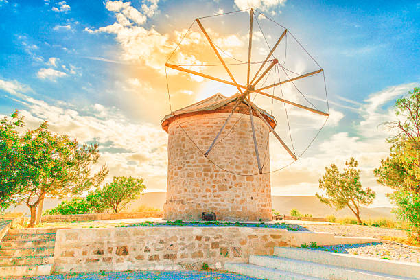 Windmill Old stone windmill from Alacati, Çeşme, Izmir. izmir photos stock pictures, royalty-free photos & images