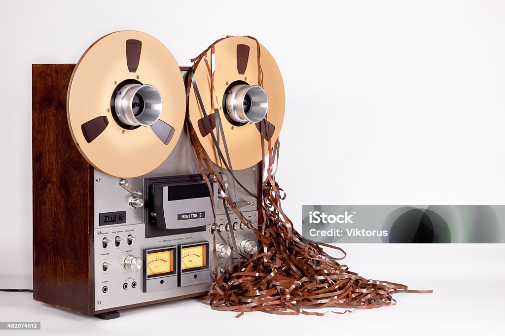 Open Reel Tape Deck Recorder Player With Messy Entangled Tape