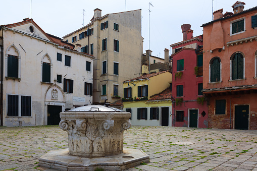 A view from Venice, little square with colorful houses, Italy