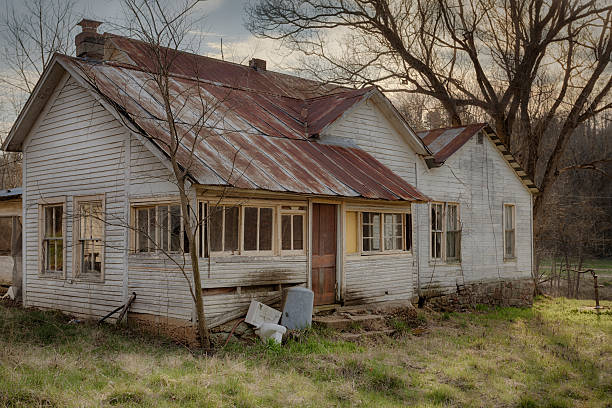 Deserted House A deserted house in Eminence, Missouri sod roof stock pictures, royalty-free photos & images