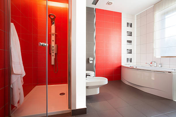 istock Red tiles in modern toilet 482074794