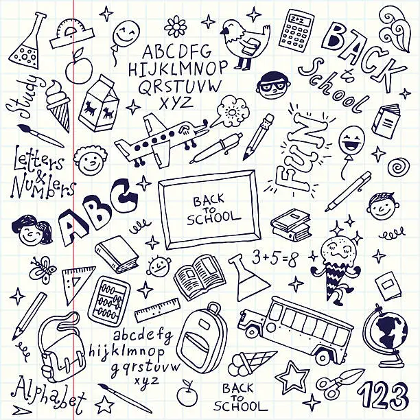 Vector illustration of Vector illustration of school doodles in notebook