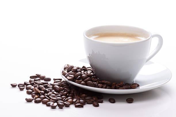tasse kaffee mit bohnen - coffee cup coffee cup coffee bean stock-fotos und bilder