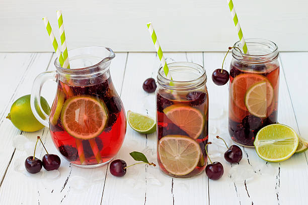 istock Summer refreshing homemade lemonade with cherry and lime 482078122