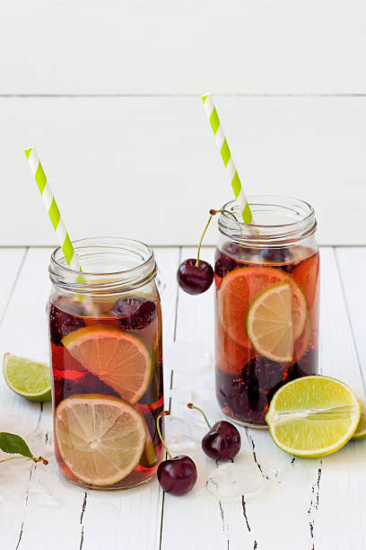 istock Summer refreshing homemade lemonade with cherry and lime 482078124