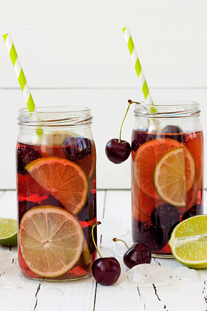 istock Summer refreshing homemade lemonade with cherry and lime 482078128