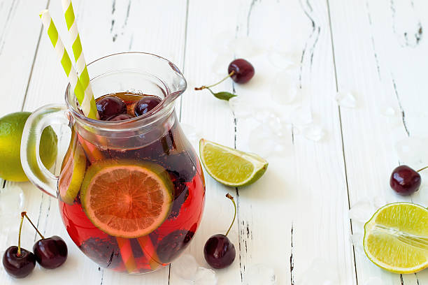 istock Summer refreshing homemade lemonade with cherry and lime 482078136