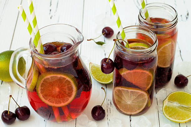istock Summer refreshing homemade lemonade with cherry and lime 482078142