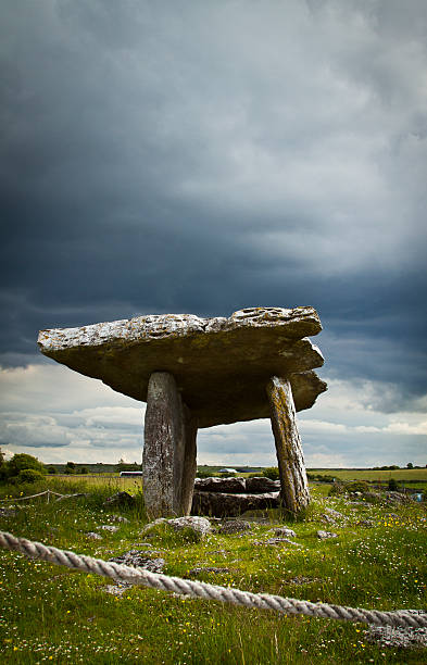 Storm over stone shelter stock photo
