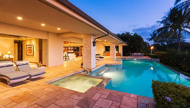 Beautiful Luxury Home with Swimming Pool at Sunset