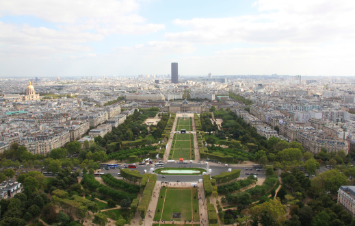 A view of the Champs Du Mars, in Paris, from the Eiffel Tower. 