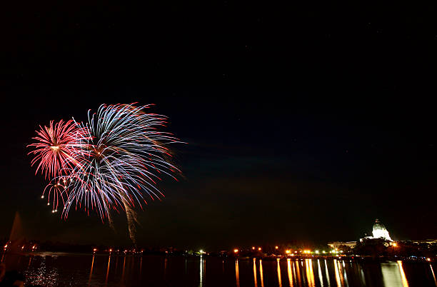 Light reflections fireworks over Wascana Lake