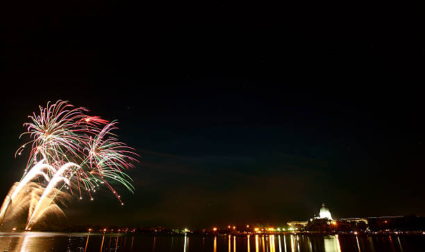 istock Light reflections fireworks over Wascana Lake 482084579