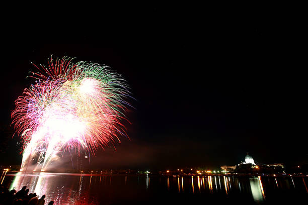 Light reflections fireworks over Wascana Lake