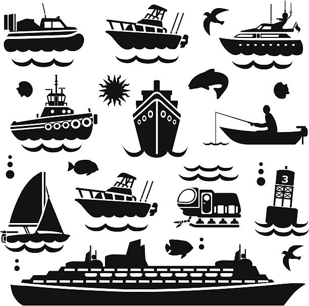 pływanie elementy projektu - nautical vessel buoy passenger ship computer icon stock illustrations