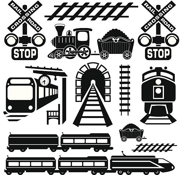 zug design-elemente - railroad crossing train railroad track road sign stock-grafiken, -clipart, -cartoons und -symbole