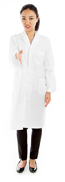 istock Attractive asian scientist isolated on white background 482089759