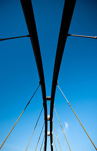 istock Tubular pedestrian rope bridge and sky 482090071