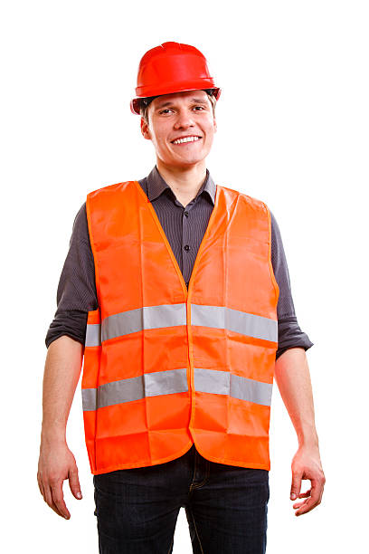 istock Man worker in safety vest hard hat. Safety in work. 482091373