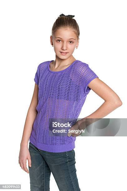 Pretty Preteen Girl Against The White Stock Photo - Download Image Now - Beautiful People, Beauty, Casual Clothing