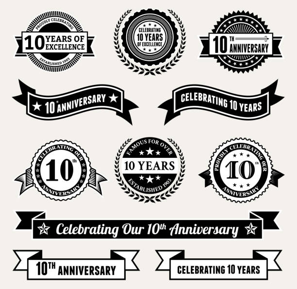 ilustraciones, imágenes clip art, dibujos animados e iconos de stock de tarjeta de aniversario de la colección de fotografías en blanco y negro sin royalties de vector icono - 10