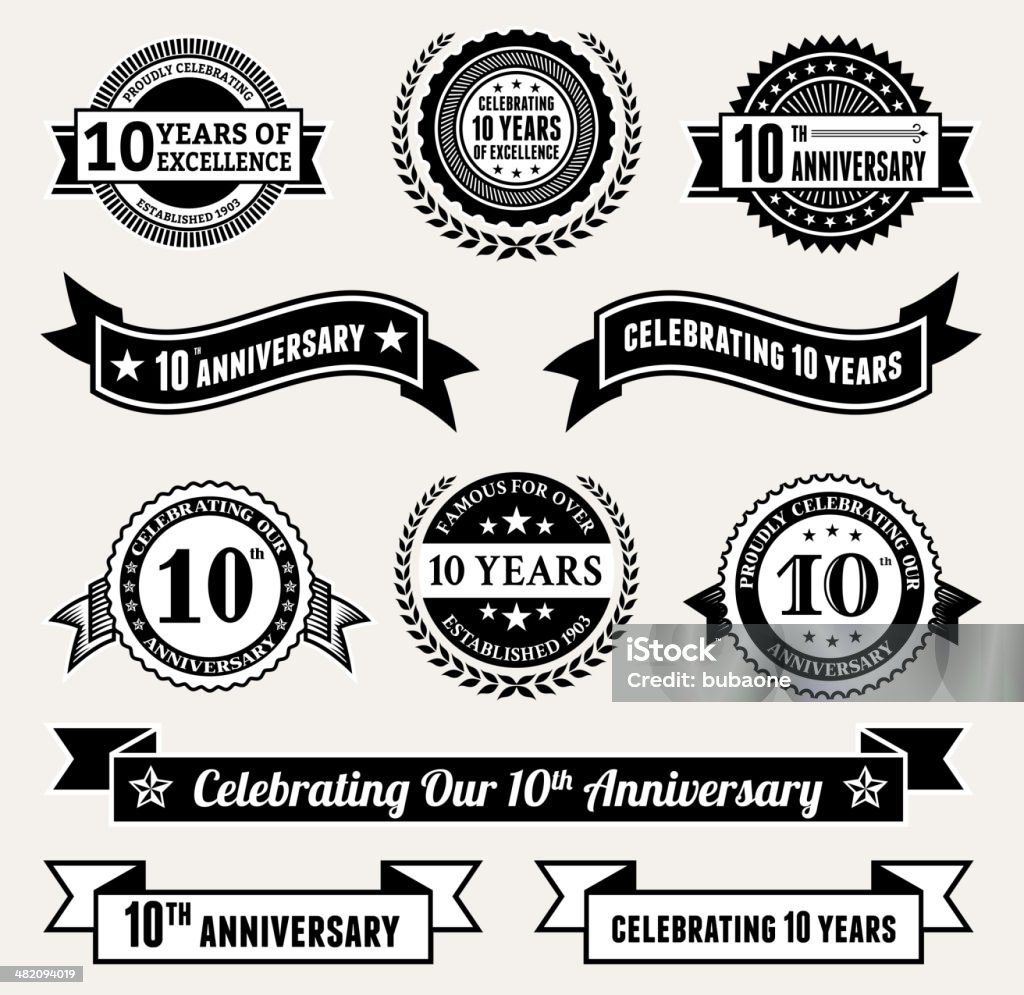 Anniversary Badge Collection black and white royalty-free vector icon set Anniversary Badge Collection Black and White Set 10-11 Years stock vector