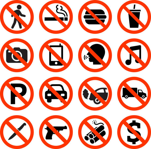 verboten-schild nicht erlaubt keine raucher- und essen - waffe stock-grafiken, -clipart, -cartoons und -symbole