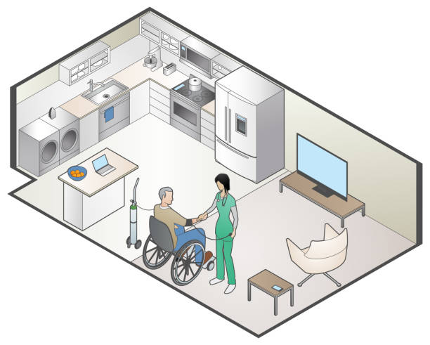 Home Healthcare A nurse visits a senior man at home, checking his blood pressure. person oxygen tank stock illustrations