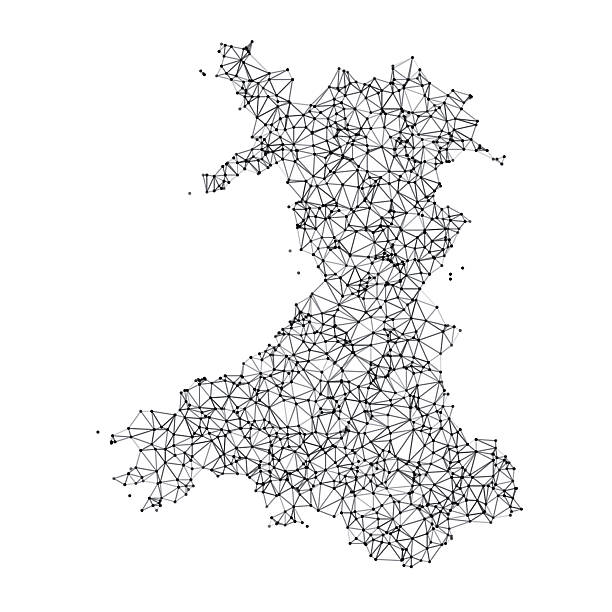웨일즈 맵 네트워크 검은색과 인명별 - wales stock illustrations