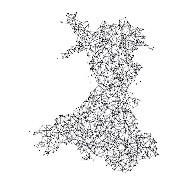 Vector illustration of Wales Map Network Black And White
