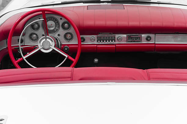 istock Steering wheel and dashboard of an old retro amercan car 482095463