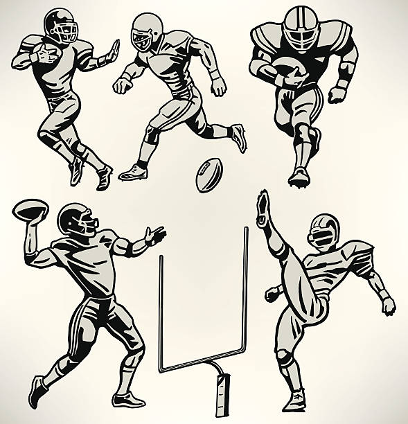 illustrations, cliparts, dessins animés et icônes de les joueurs de football-style rétro - running back