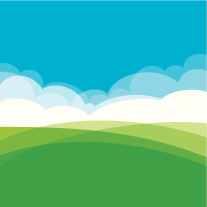 Summer landscape design showing hills, clouds and sky.  EPS10 file using transparencies