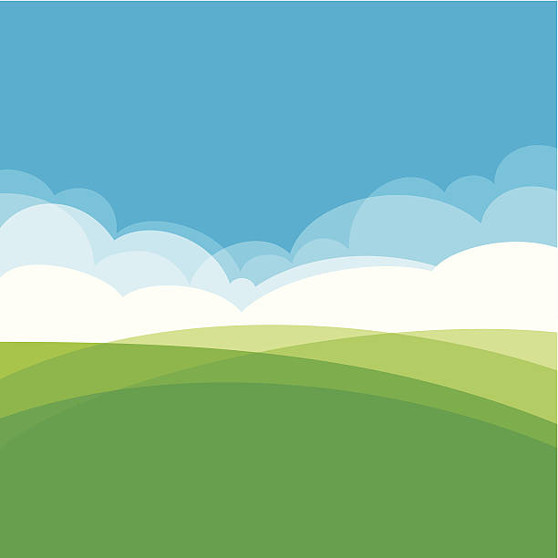 Summer landscape design showing hills, clouds and sky.  EPS10 file using transparencies
