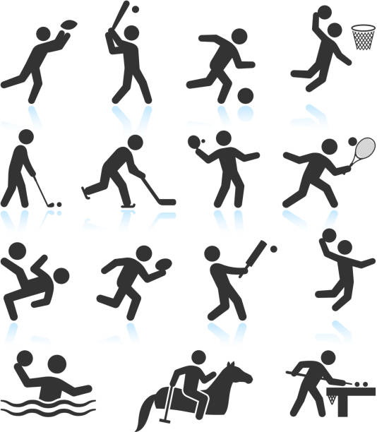 ilustrações de stock, clip art, desenhos animados e ícones de jogos olímpicos de verão de desporto & preto branco vector conjunto de ícones - sala de bilhar ilustrações
