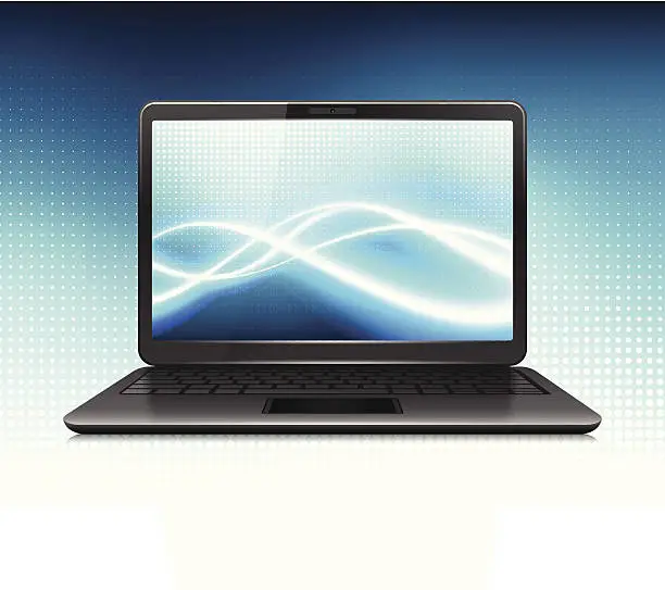 Vector illustration of Modern Laptop on Internet Communications Background