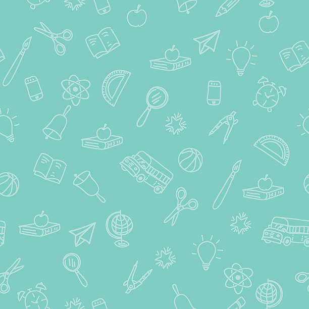 Back To School Supplies Background With Seamless Pattern Stock Illustration  - Download Image Now - iStock